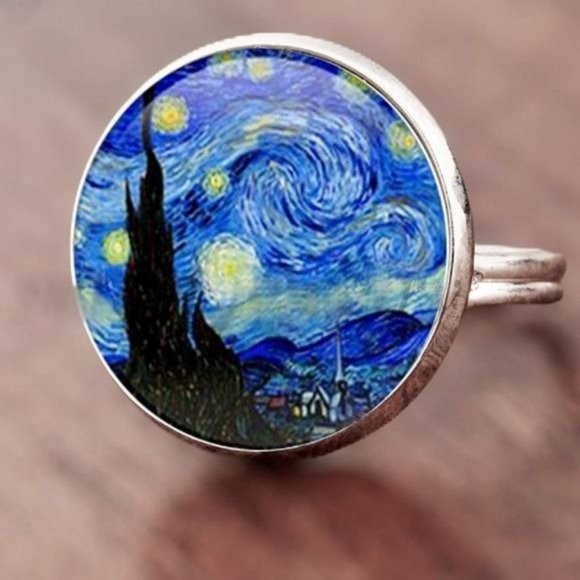 Whiskey Kiss Jewelry - THE STARRY NIGHT Van Gogh Artisan Adjustable Ring
